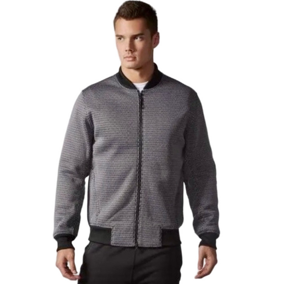 Adidas Reigning Champ Men’s S Black Gray Spacer ZNE Mesh Bomber Jacket Hoodie